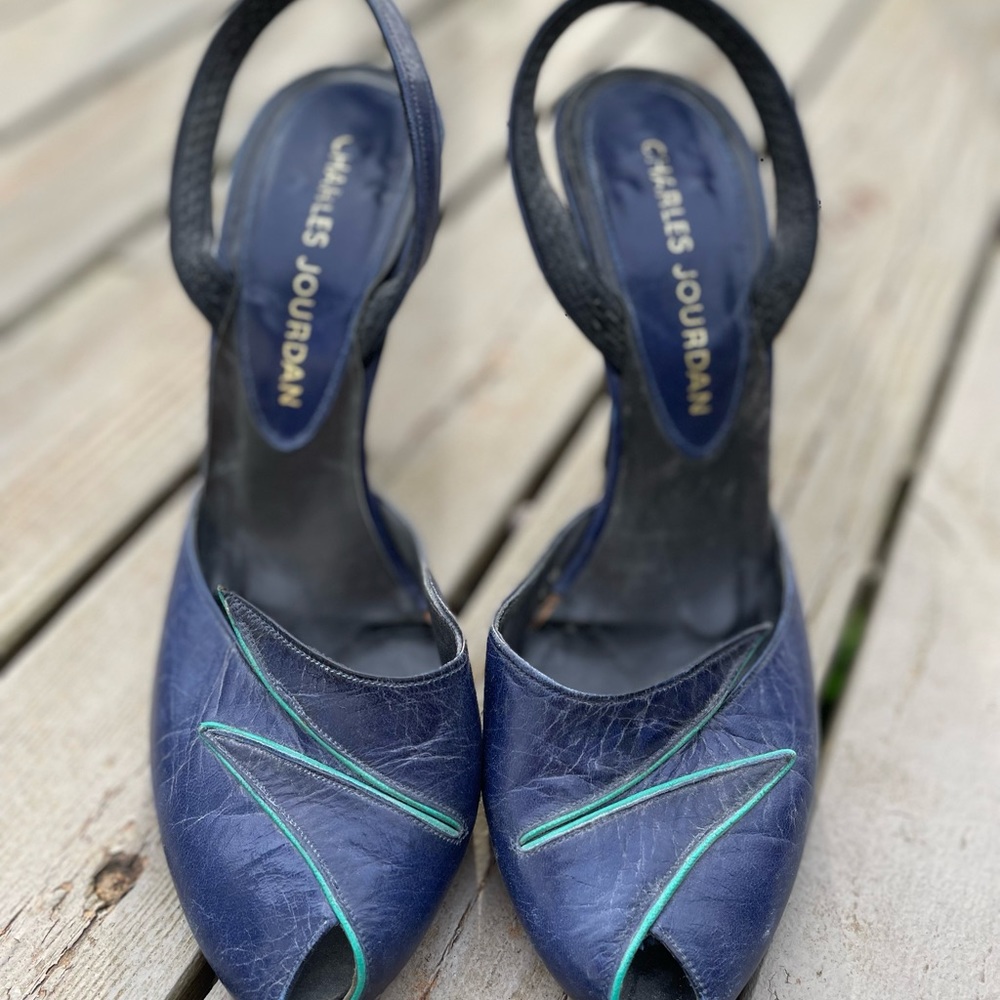 Vintage Charles Jourdan Blue Heels - Picture 1 of 7